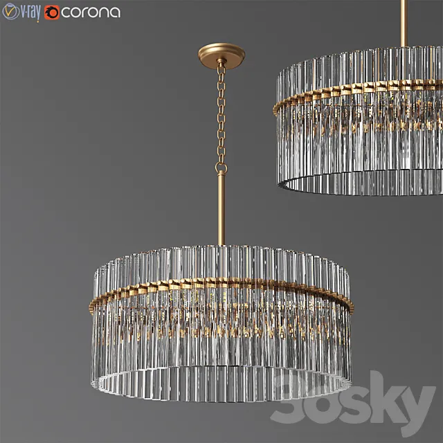 Casandra 4-light Brushed Brass Pendant Crystal Chandelier 3DModel