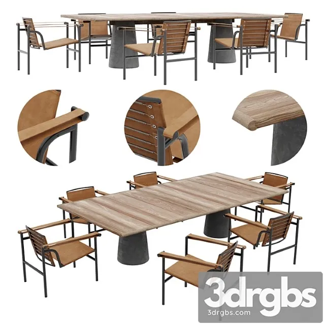 Cassina Lc1 Outdoor Chair And Dine Out Table 3D Model Free