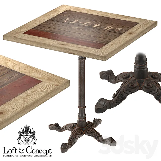 CAST IRON AND LARCH RESTAURANT TABLE SQUARE 3D Model