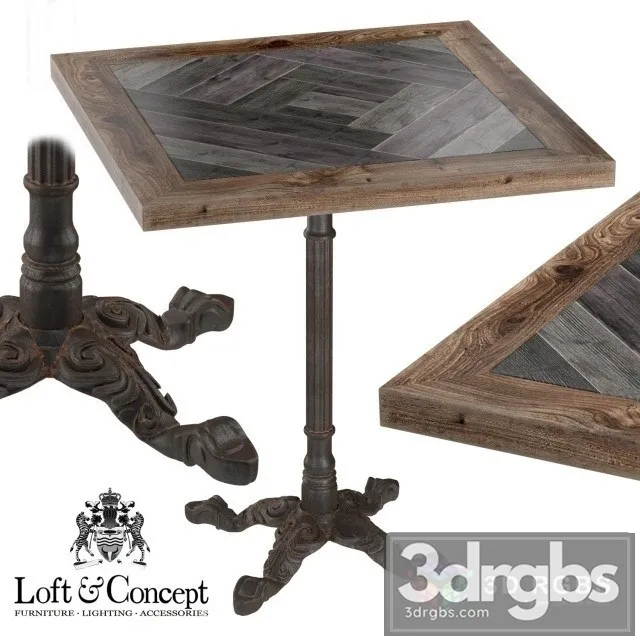 Cast Iron Wood Restaurant Table Square 3D Model Free