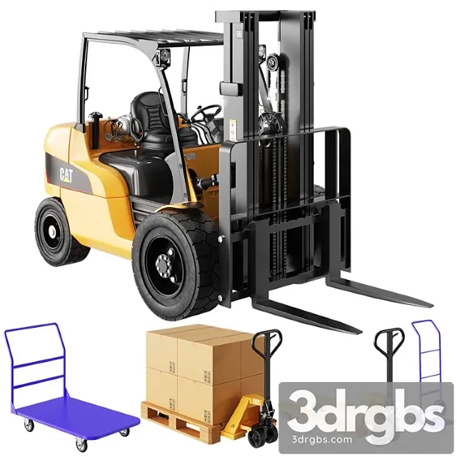 Cat Forklift Manual Loader And Warehouse Carts Kit 3D Model Free