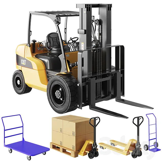 CAT Forklift. Manual Loader and Warehouse Carts Kit 3DModel