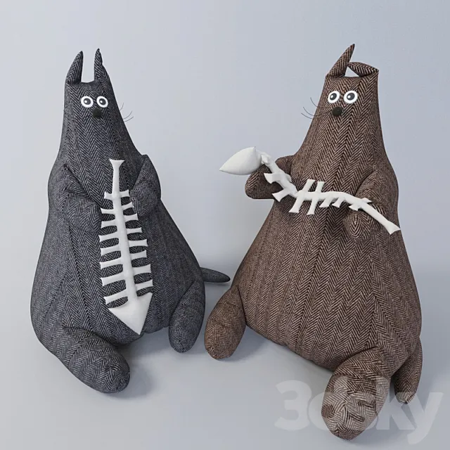 Cat with fish 3D Model