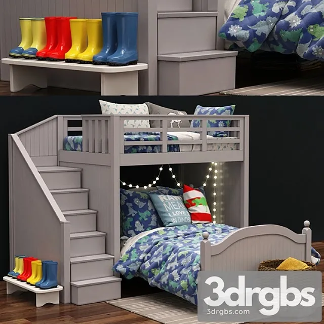 Catalina Stair Loft Bed Lower Bed Set by Pottery Barn Kids 3D Model Free
