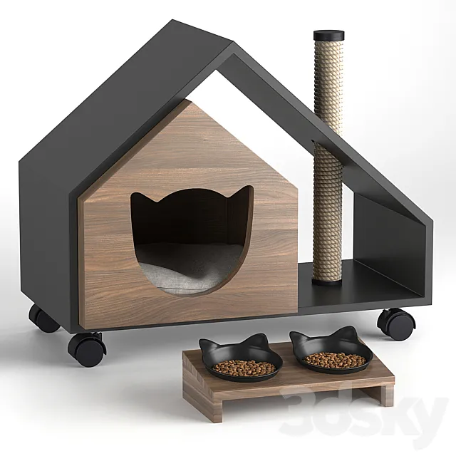 Cat"s house Tory and bowl 3DModel