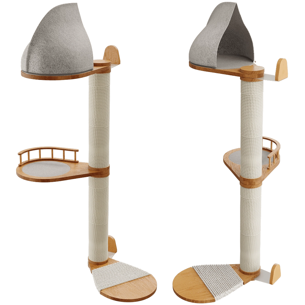 Catsby - High scratching post with house for cats WALL 120 3D Model