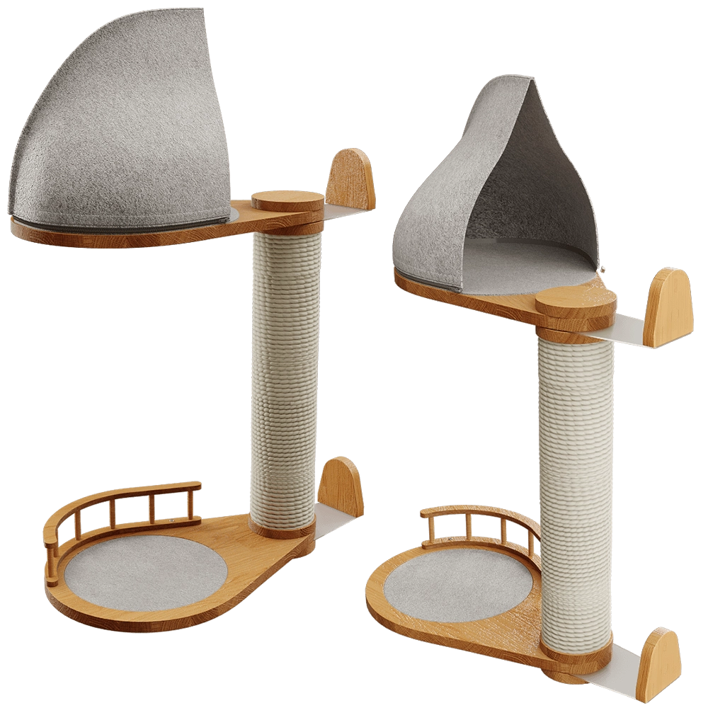 Catsby - High scratching post with house for cats WALL 63 3D Model
