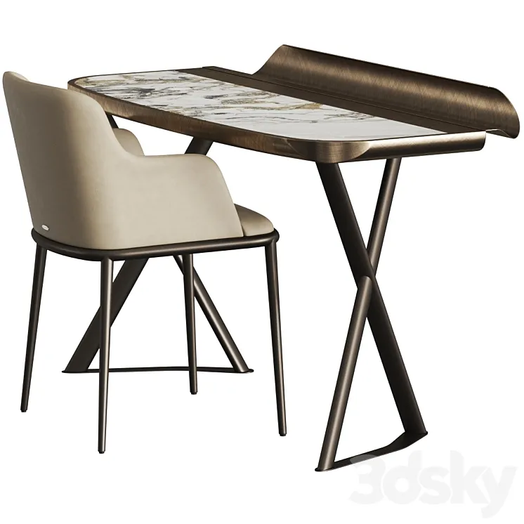 Cattelan Italia Cocoon Keramik Desk and Magda Ml Armchair 3D Model Free