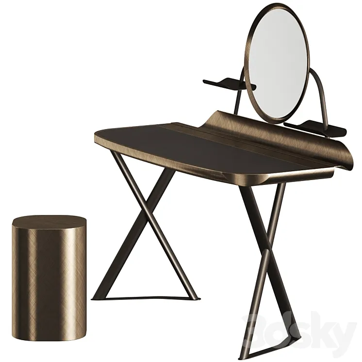 Cattelan Italia Cocoon Trousse Leather Desk and Pancho Stool 3D Model Free
