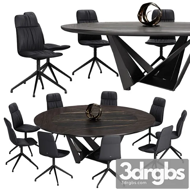 Cattelan italia kelly chair skorpio ker wood round table set 2 3D Model Free
