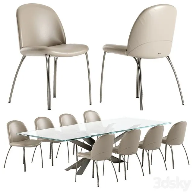 Cattelan Italia Lancer table Holly chair set 3D Model
