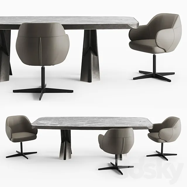 Cattelan Italia Mad Max Keramik Premium table and Bombe X chair 3DModel