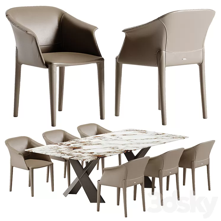 Cattelan Italia Mad Max Keramik table Zuleika chair set 3D Model