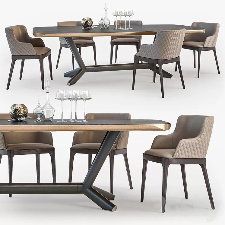 Cattelan Italia Planer table Magda armchair set01 3D Model
