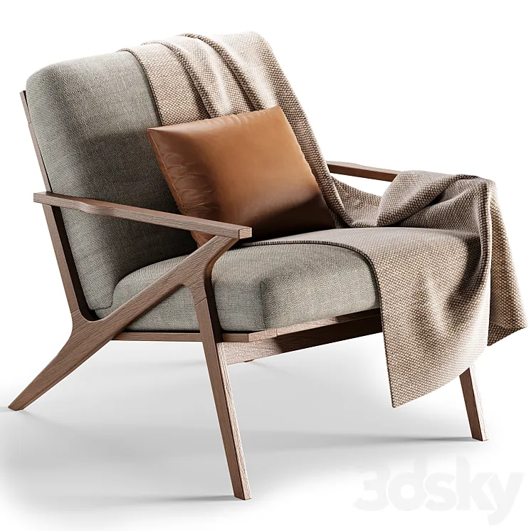 Cavett Wood Frame Accent Chair 3D Model Free
