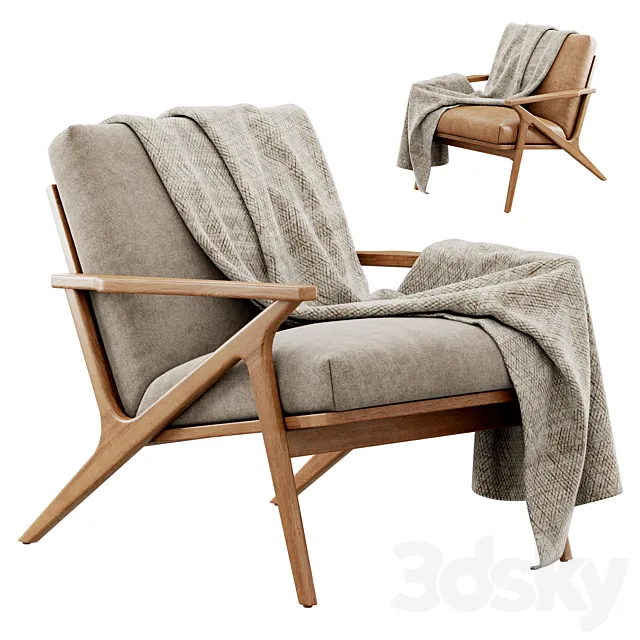 Cavett Wood Frame Armchair by Crate & Barrel 3D Model