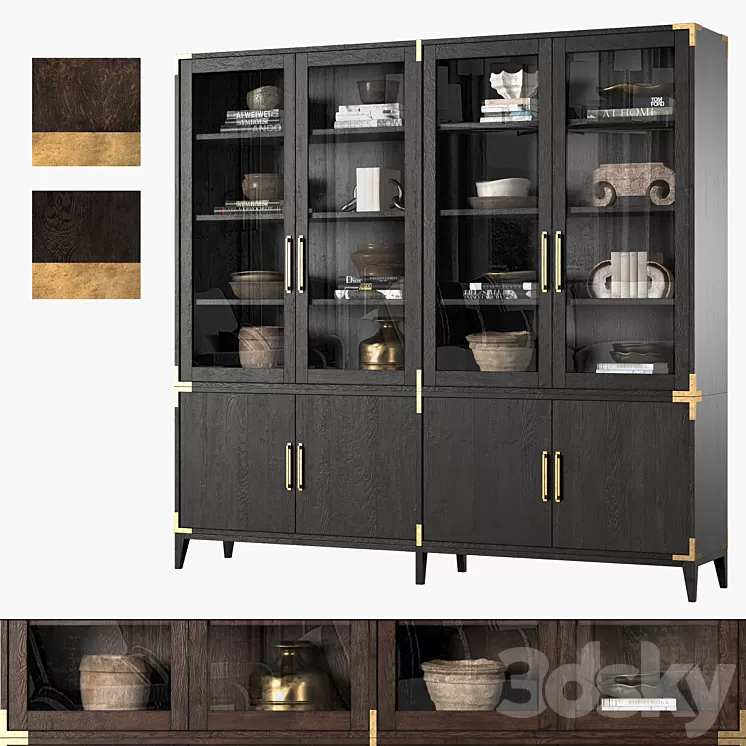 CAYDEN CAMPAIGN 4-DOOR GLASS SIDEBOARD & HUTCH (Dark) 3D Model