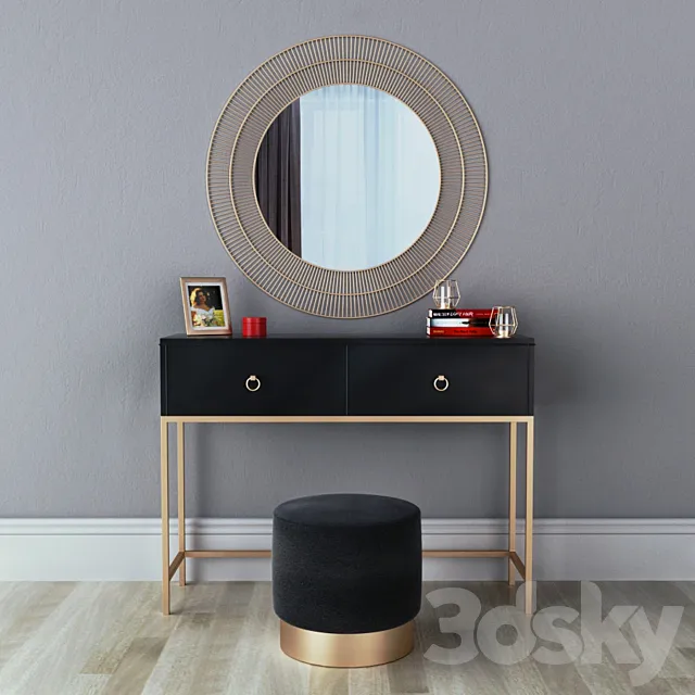 CAZARINA interiors | Dressing table with mirror and ottoman 3D Model