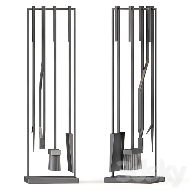 Cb2 4 Piece Bend Raw Steel Standing Fireplace Tool Set 3D Model