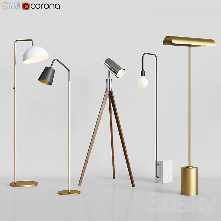 CB2 - 5 Floor Lamps Set 3 3D Model