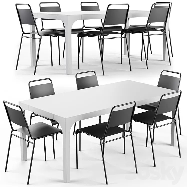 CB2 Aqua Virgio Dining table set 3D Model