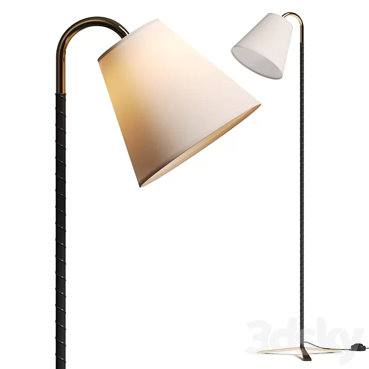 CB2 Barnes Brass And Black Leather Floor Lamp 3D Model
