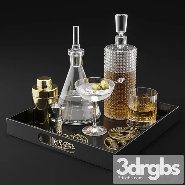 Cb2 barware coffee table decor set 1 3D Model Free