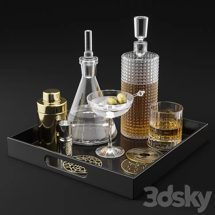 CB2 Barware Coffee Table Decor Set 1 3D Model