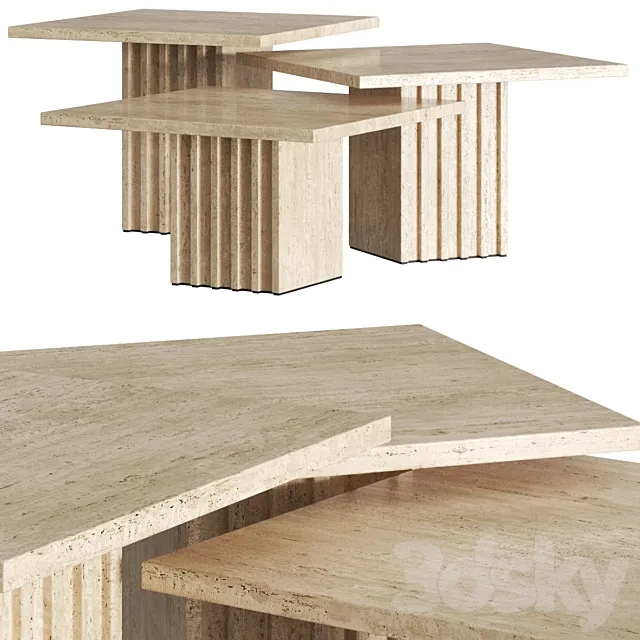 CB2 Carve Travertine Cocktail Tables 3D Model