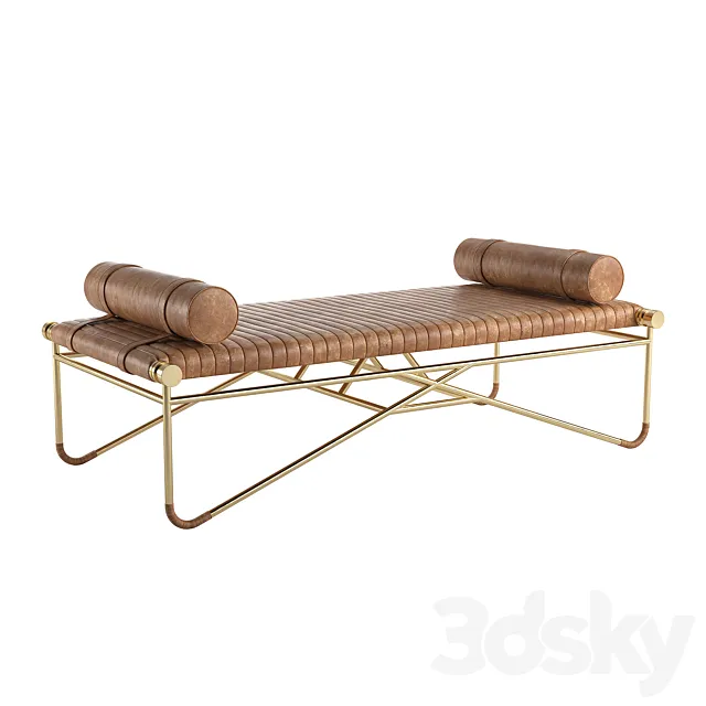CB2 La Strizza Saddle Leather Bench With Bolster Pillows 3D Model