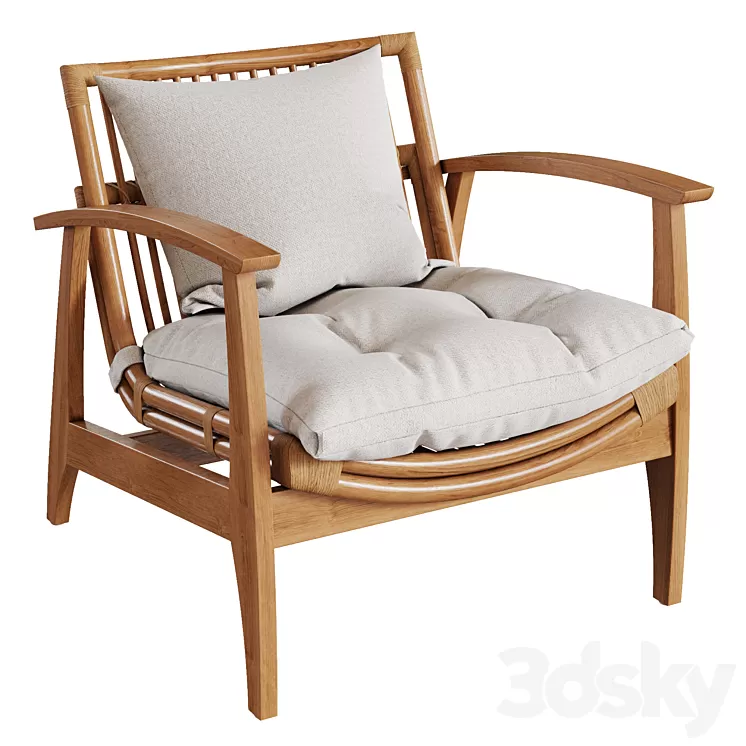 CB2 – Noelie Rattan Lounge Chair with Cushion 3D Model