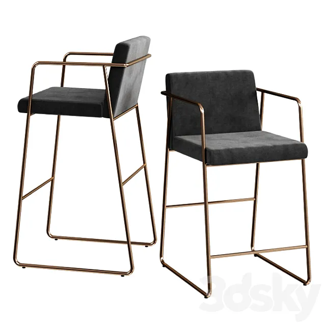 CB2 rouka gray upholstered bar stools 3DModel
