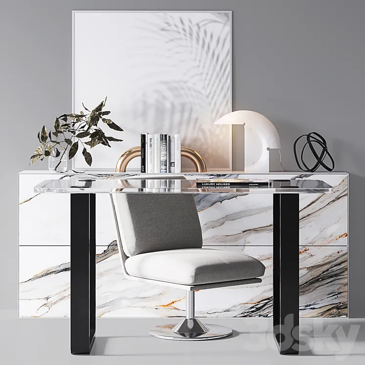 CB2 Swivel Pedestal Chair & Clean Links Table set 3D Model Free