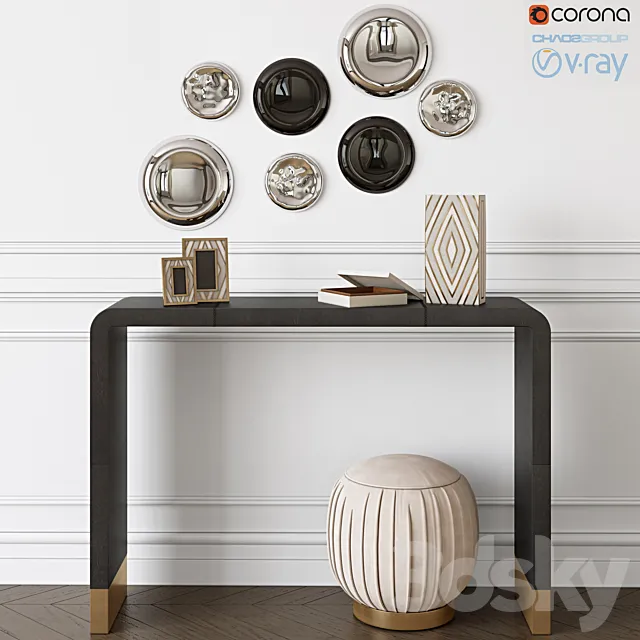 CB2. Tyler Leather Console & Ottoman-Stool 3DModel