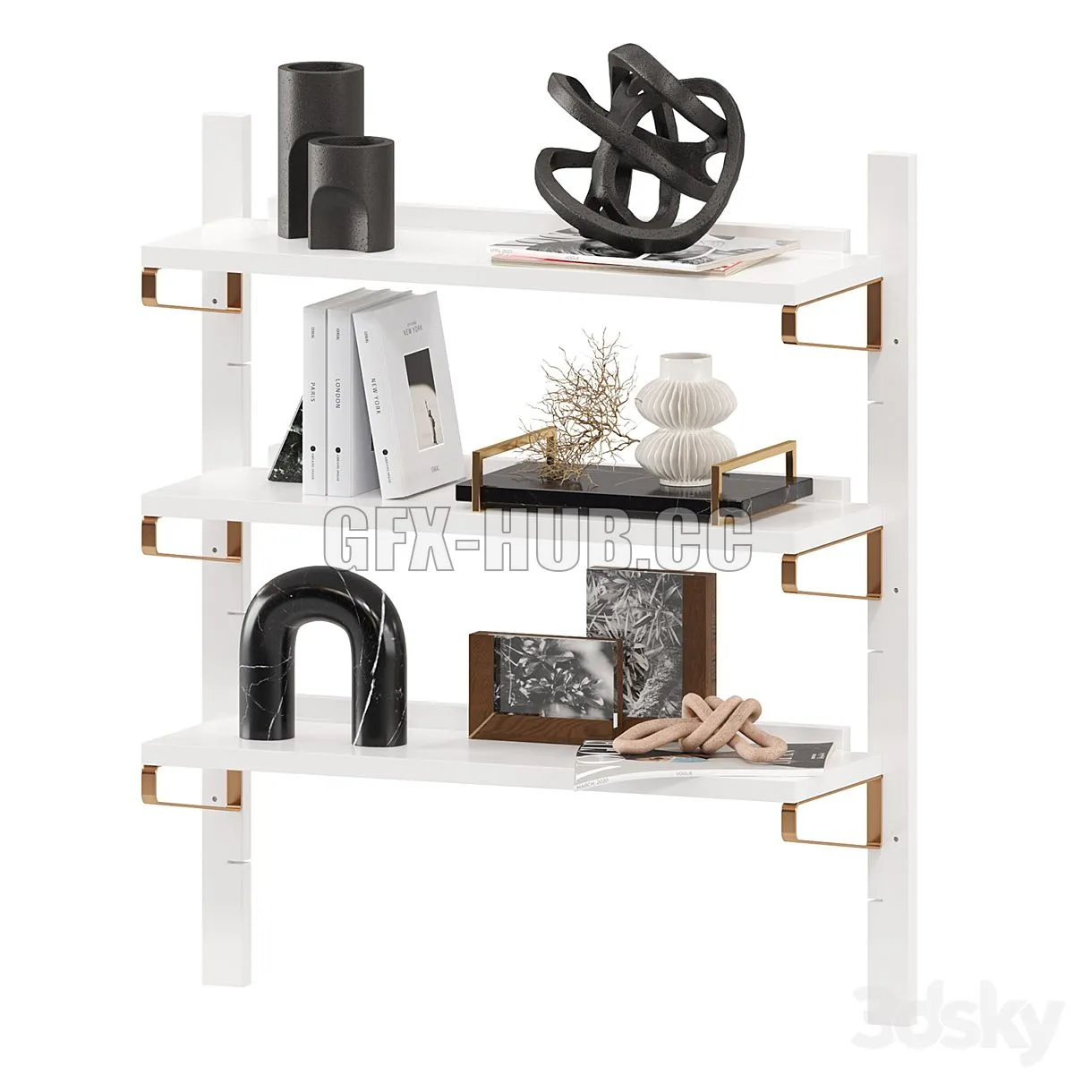 CB2 White High-Gloss Single Modular Wall Shelf 3D Model