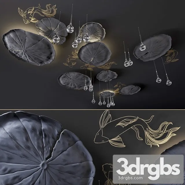 Ceiling decor - water lily and fish l 3D Model Free