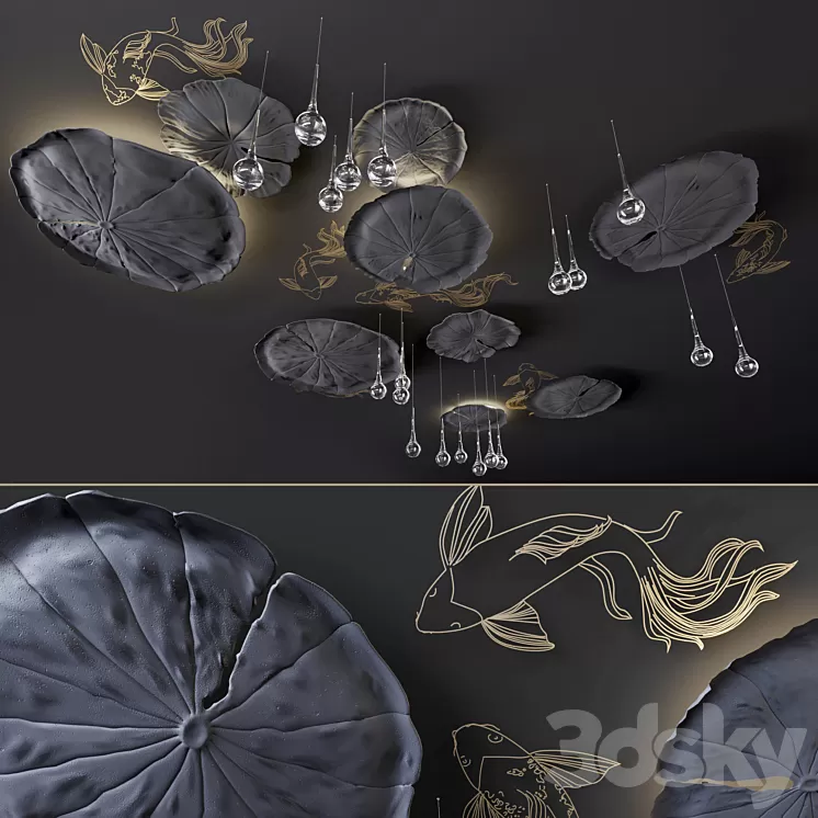 Ceiling decor - Water Lily and fish L 3D Model