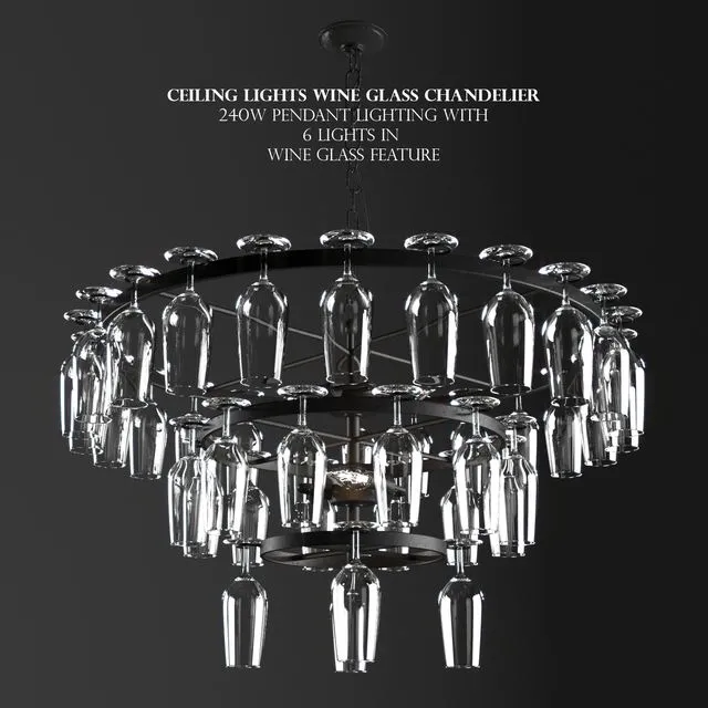 Ceiling Lights Wine Glass Chandelier 240W Pendant Lighting Wine Glass Feature 3D Model