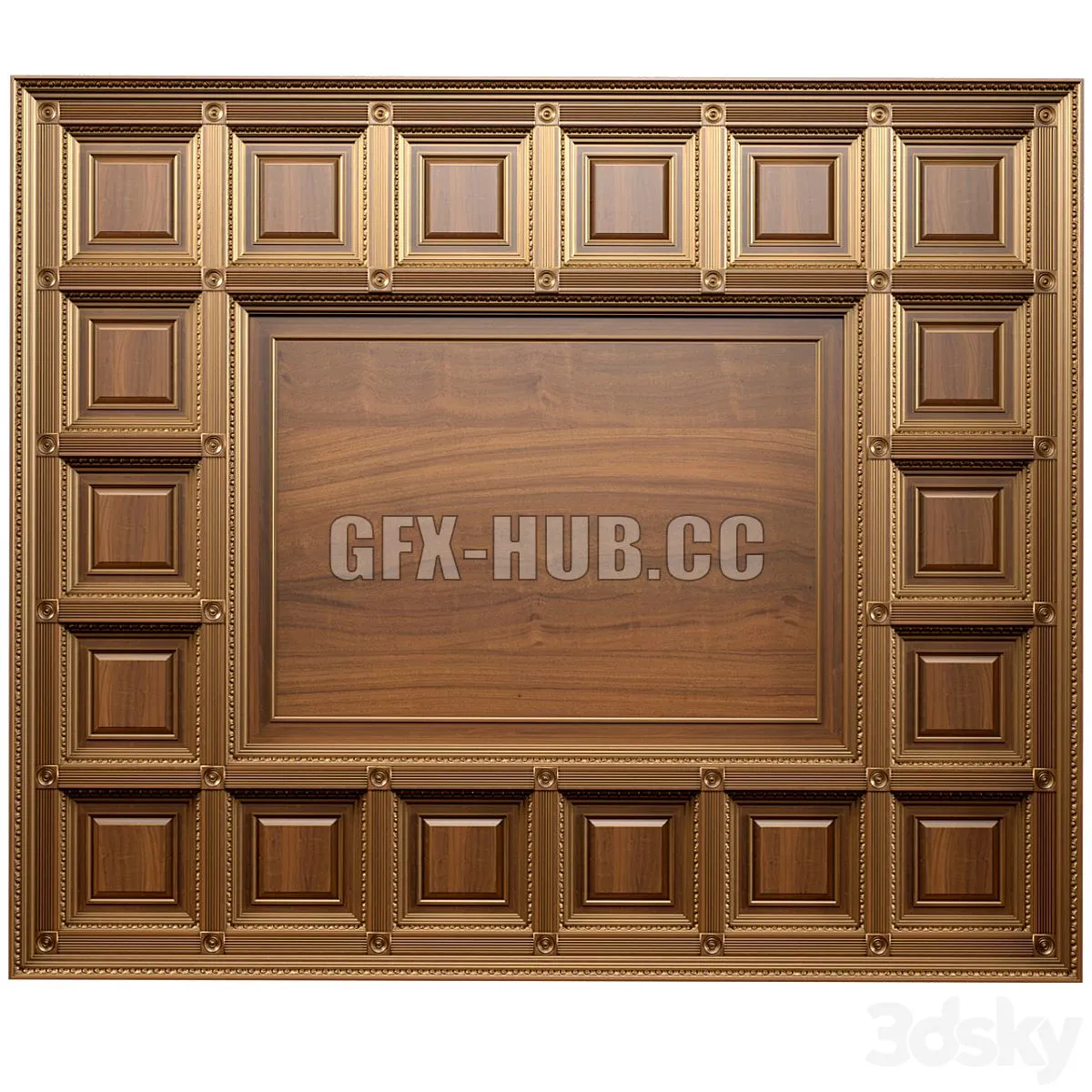 Ceiling set classic style Classic wooden illuminated coffered ceiling 3D Model