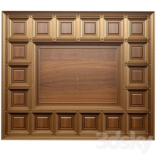 Ceiling set classic style.Classic wooden illuminated coffered ceiling 3D Model