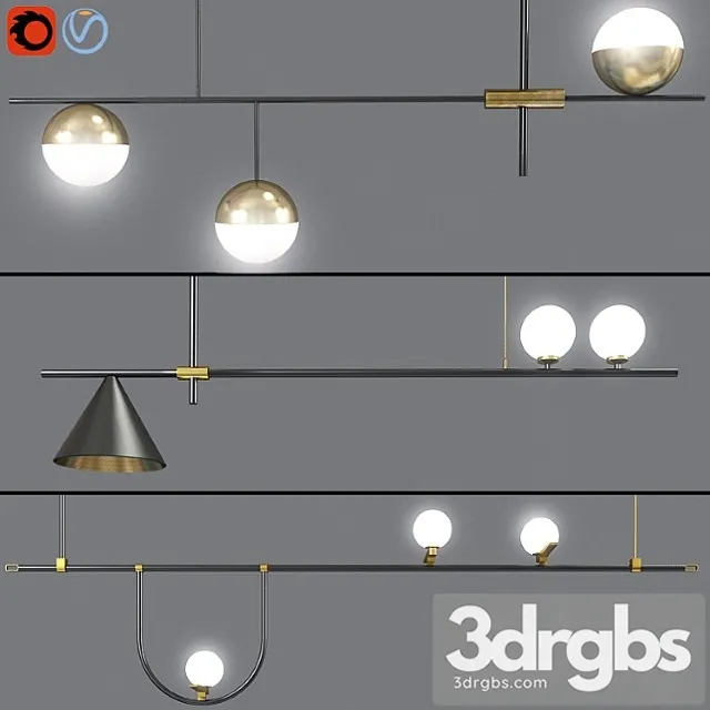 Ceiling suspensions light set 02 3D Model Download