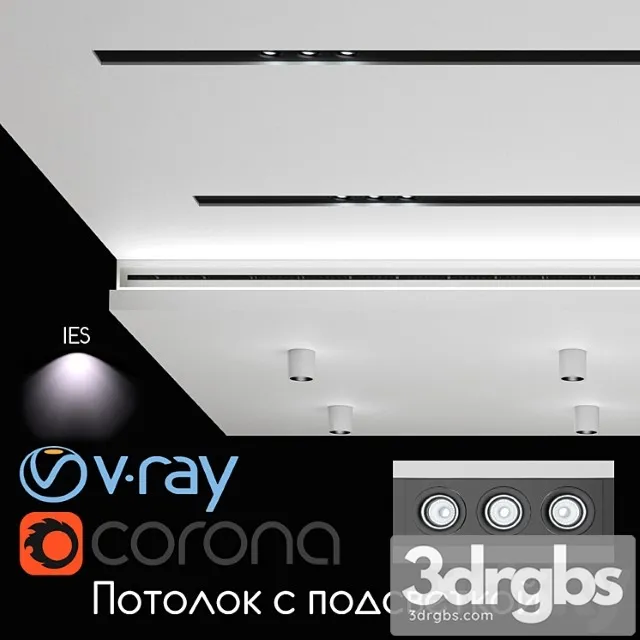 Ceiling with illumination set 02 3D Model Free