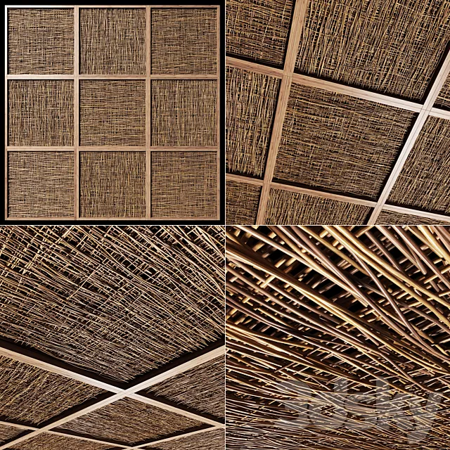 Ceiling wood thin branch beam n2 _ Wooden ceiling made of thin branches on beams 3D Model