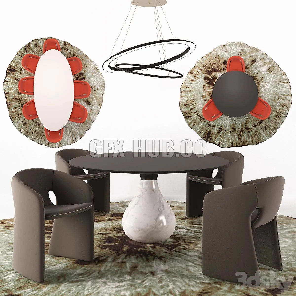 Celeste Armchair with Aqua Dining table and OO Suspension 3D Model