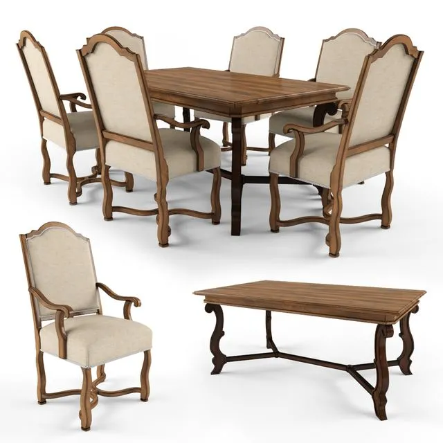 Century Furniture Table and Chairs 3D Model