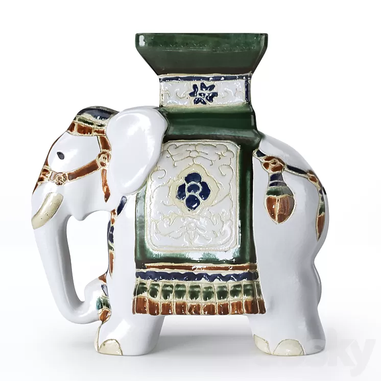 Ceramic Elephant Garden Stool 3D Model