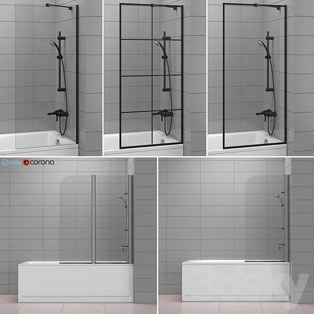 Cersanit and Radaway set 42 bath and bath screens 3DModel