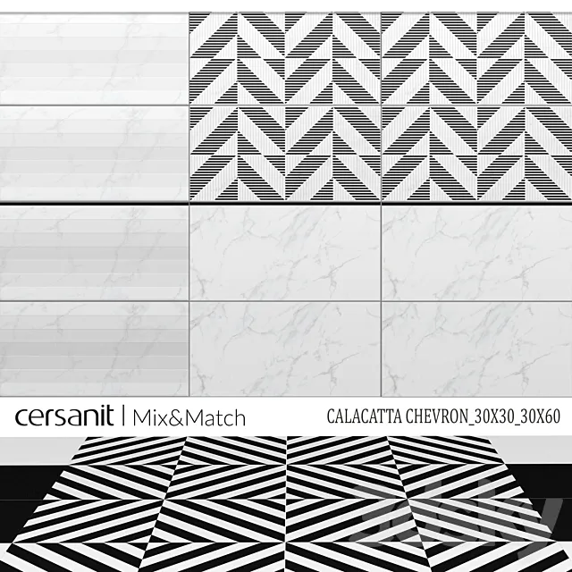 Cersanit_Mix & Match Calacatta chevron_30x30_30x60 3D Model
