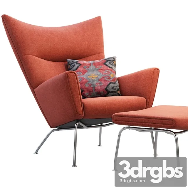Ch445 Wing Chair And Ottoman 3D Model Free