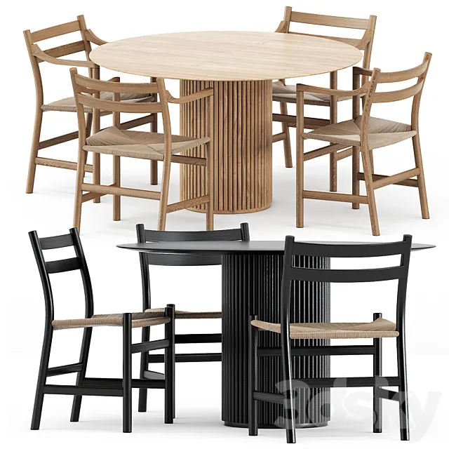 CH46 chair and CH47 chair by Carl Hansen & Son and Palais Royal table by Asplund 3D Model
